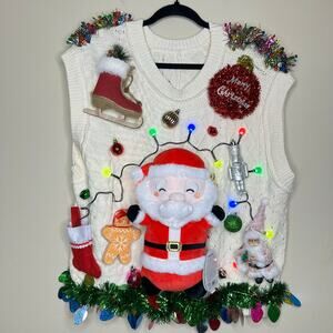 Ugly Christmas Sweater Squishmallow Santa LIGHTS UP Tinsel Xmas Party Winner XL